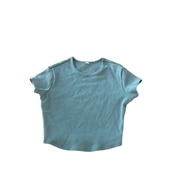 ALO Yoga Tops - Alo‎ Yoga Ribbed Cropped Short Sleeved Blue Splash Top T-Shirt